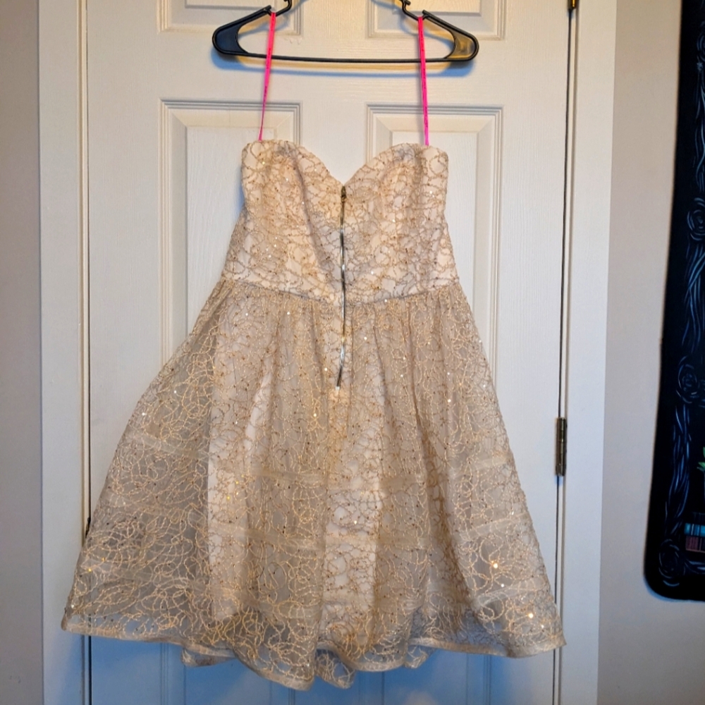 Betsey Johnson Ivory/Gold Strapless Mini Dress